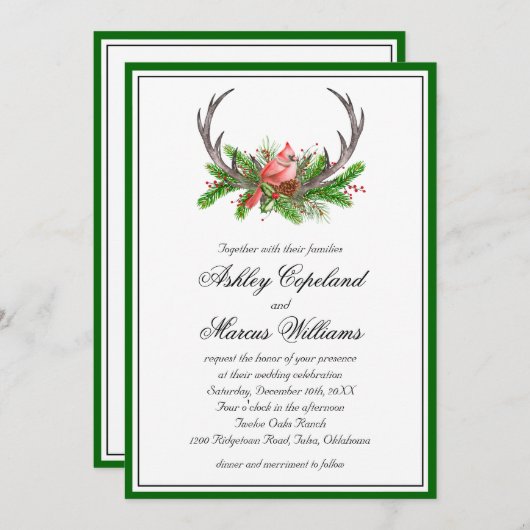 Rustiek gewei en kardinale bruiloft kaart (Voorkant / Achterkant)