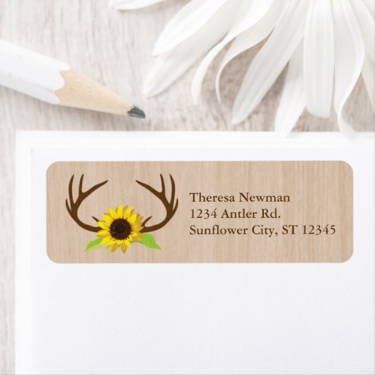 Rustiek gewei en zonnebloemen trouwlabel etiket (Insitu)
