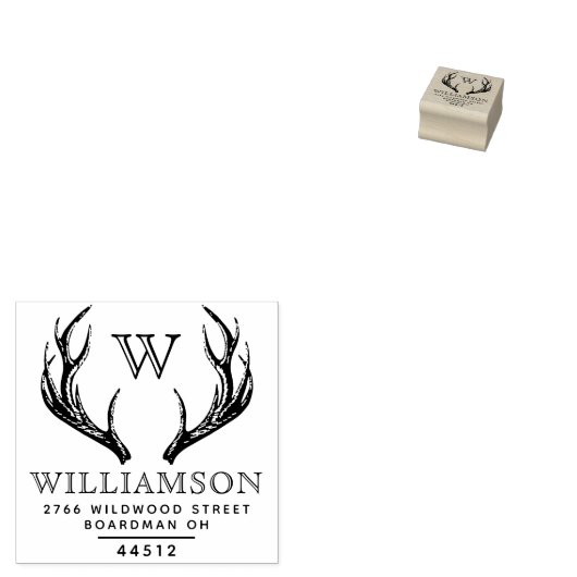 Rustiek gewei familie Monogram retour adres Rubberstempel (Gestempeld)