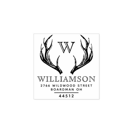 Rustiek gewei familie Monogram retour adres Rubberstempel (Afrduk)