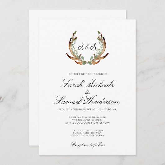 Rustiek gewei | Formeel | Donker groen bruiloft Kaart (Voorkant / Achterkant)