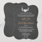 Rustiek gewei & hart krijtbord bruiloft uitnodigen kaart (Voorkant / Achterkant)