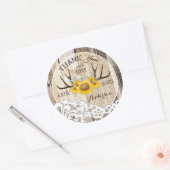Rustiek gewei kant zonnebloemen boho bruiloft ronde sticker (Envelop)