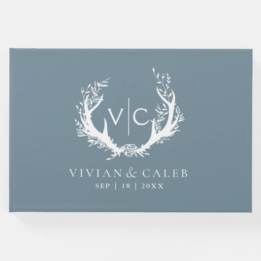 Rustiek gewei met bloemenkrans | Bruiloft Gastenboek (Voorkant)