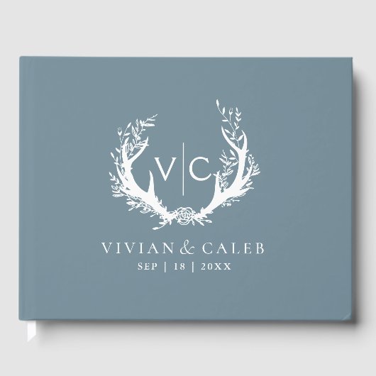 Rustiek gewei met bloemenkrans | Bruiloft Gastenboek (Voorkant)