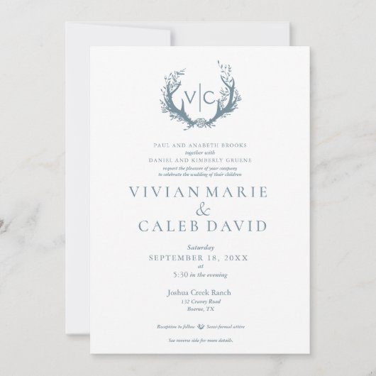 Rustiek gewei met bloemenkrans | Bruiloft Kaart (Voorkant)