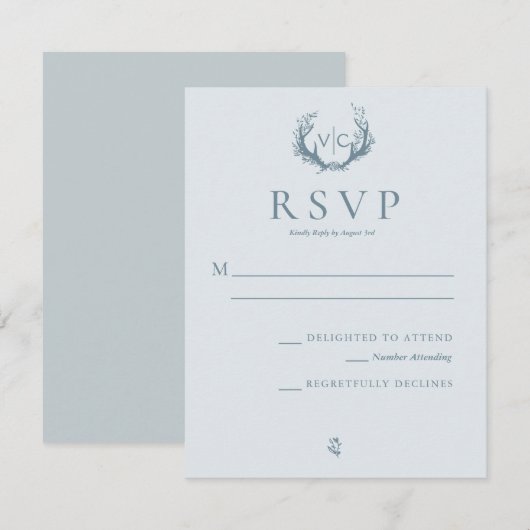 Rustiek gewei met bloemenkrans | Bruiloft RSVP Kaartje (Voorkant / Achterkant)