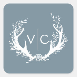 Rustiek gewei met bloemenkrans | Bruiloft Vierkante Sticker