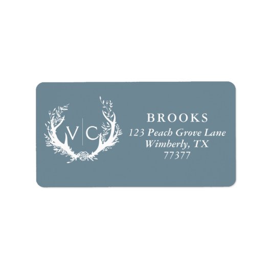 Rustiek gewei met bloemenkrans | Retouradres Etiket (Voorkant)