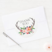 Rustiek gewei met roze boeket Dank u Ronde Sticker (Envelop)