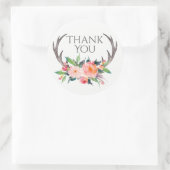 Rustiek gewei met roze boeket Dank u Ronde Sticker (Tas)