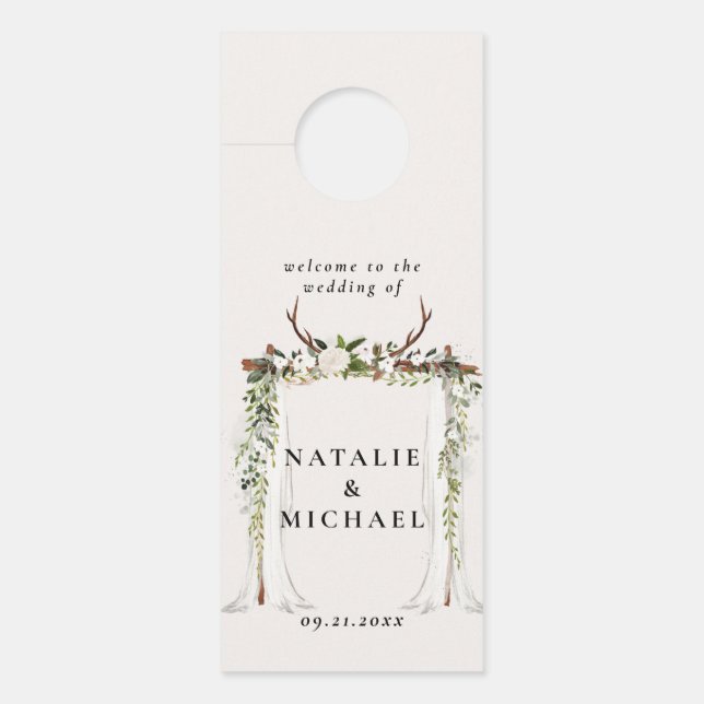 Rustiek gewei waterverf boho bloemenboog bruiloft deurhanger (Voorkant)