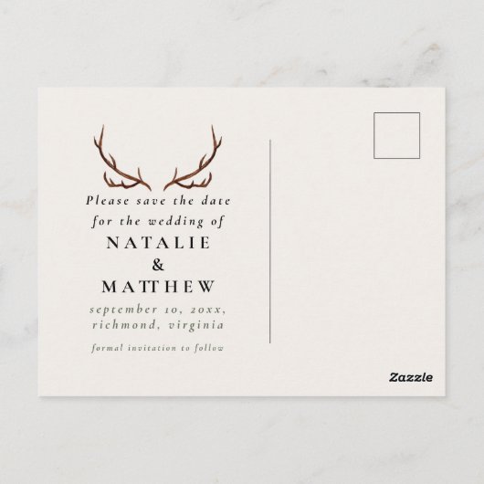 Rustiek gewei waterverf boho bloemensave de datum briefkaart (Achterkant)