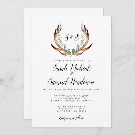 Rustiek gewei | Waterverf bruiloft uitnodiging (Voorkant / Achterkant)