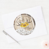 Rustiek gewei zonnebloemen land bruiloft ronde sticker (Envelop)