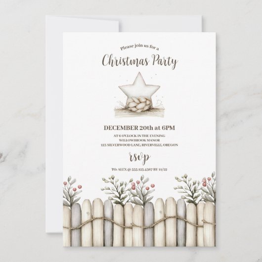 Rustiek Gezellig Blauw Kerstfeest Kaart (Voorkant)