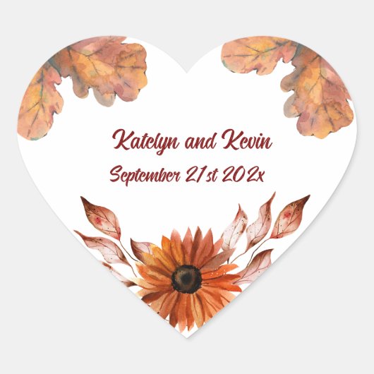 Rustiek & Gezellig Herfst bruiloft Collectie Hart Sticker (Voorkant)