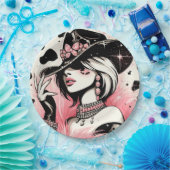 Rustiek Glam Cowgirl Roze Sparkle Koeienhuid Verja Papieren Bordje (Feest)