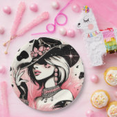 Rustiek Glam Cowgirl Roze Sparkle Koeienhuid Verja Papieren Bordje (Feest)