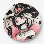 Rustiek Glam Cowgirl Roze Sparkle Koeienhuid Verja Papieren Bordje (Voorkant)