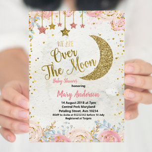 Rustiek Glitter Goud Moon Baby shower voor meisje Kaart