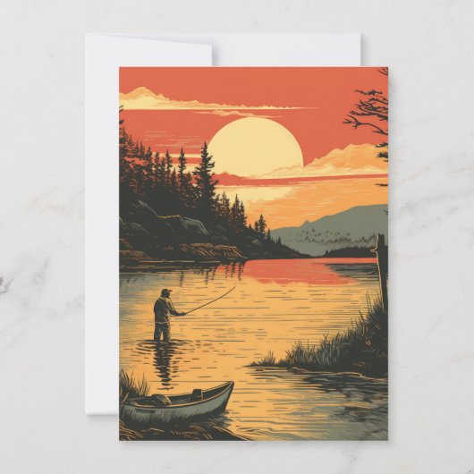 Rustiek Gone Fishin' Retirement Gevist houtsnede Kaart (Achterkant)