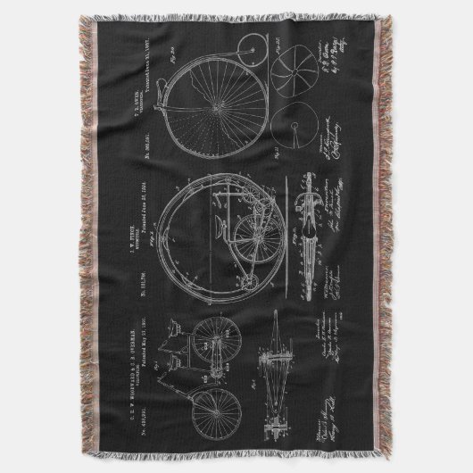 Rustiek gooit blauwdruk fiets patenten deken (Voorkant Verticaal)