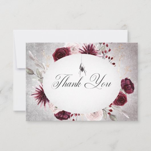 Rustiek Gothic Zwart & Bourgondië Halloween Bruilo Bedankkaart (Voorkant)