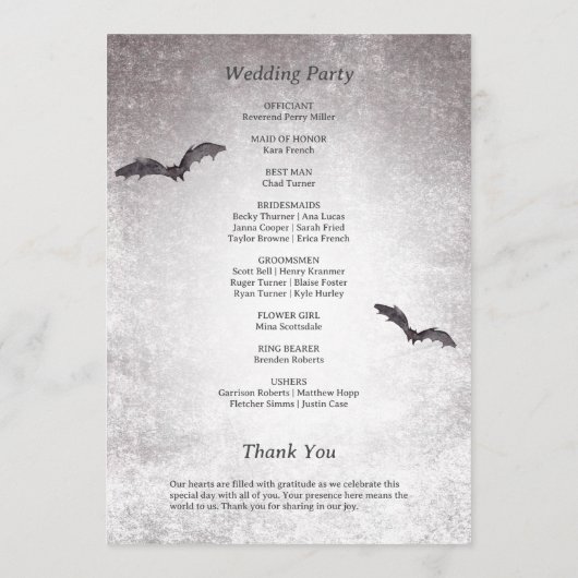 Rustiek Gothic Zwart & Bourgondië Halloween Bruilo Programmakaart (Achterkant)