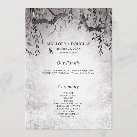 Rustiek Gothic Zwart & Bourgondië Halloween Bruilo Programmakaart (Voorkant)