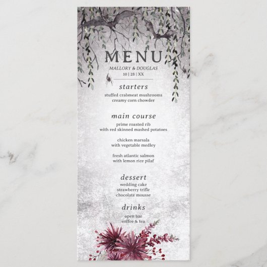 Rustiek Gothic Zwart & Bourgondië Halloween Lang Menu (Voorkant)