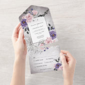 Rustiek Gotisch Roze & Paarse Halloween Diner All In One Uitnodiging (Afscheurbaar)