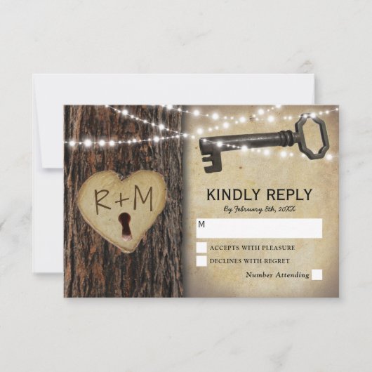 Rustiek Gotisch Skelet Key & Tree Heart RSVP (Voorkant)