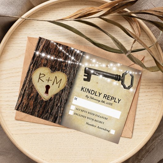 Rustiek Gotisch Skelet Key & Tree Heart RSVP