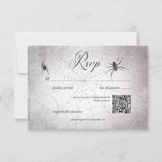 Rustiek Gotisch Zwart & Bourgogne Halloween QR Cod RSVP Kaartje (Voorkant)