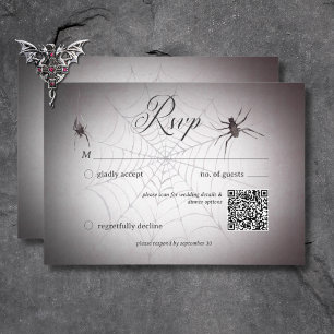 Rustiek Gotisch Zwart & Bourgogne Halloween QR Cod RSVP Kaartje