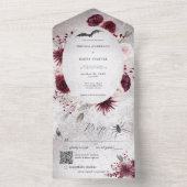 Rustiek Gotisch Zwart & Bourgondisch Bloemen QR Co All In One Uitnodiging (Binnen)