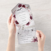 Rustiek Gotisch Zwart & Bourgondisch Bloemendiner All In One Uitnodiging (Afscheurbaar)