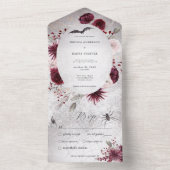 Rustiek Gotisch Zwart & Bourgondisch Bloemendiner All In One Uitnodiging (Binnen)