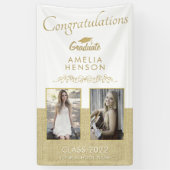 Rustiek Goud Afstuderen 2 Foto Graduation Party Spandoek (Verticaal)