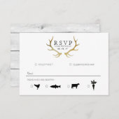 Rustiek Goud Antler | Elegante RSVP (Voorkant / Achterkant)