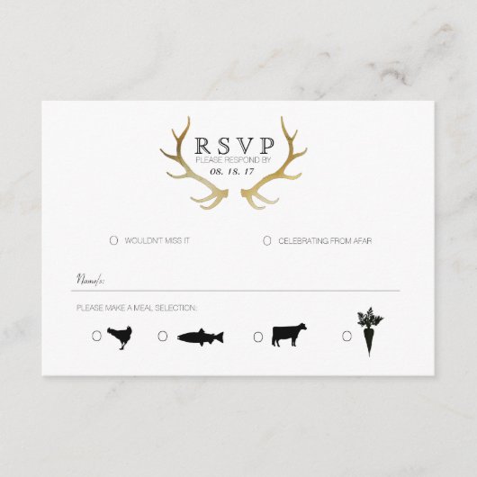 Rustiek Goud Antler | Elegante RSVP (Voorkant)