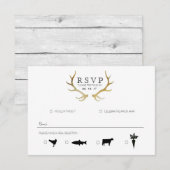 Rustiek Goud Antler | Elegante RSVP Kaartje (Voorkant / Achterkant)