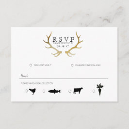 Rustiek Goud Antler | Elegante RSVP Kaartje