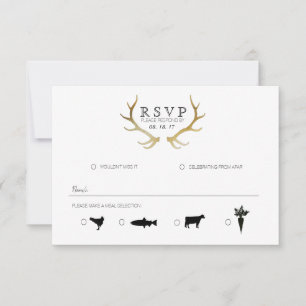 Rustiek Goud Antler   Elegante RSVP Kaartje
