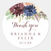 Rustiek Goud bladeren Bloemen Dank u bruiloft guns Ronde Sticker (Voorkant)