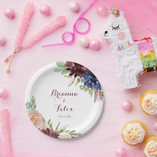 Rustiek Goud Bladeren Calligrafie Trouwtaart Papieren Bordje (Feest)