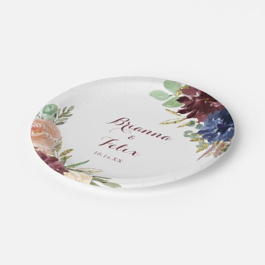 Rustiek Goud Bladeren Calligrafie Trouwtaart Papieren Bordje (Gekanteld)