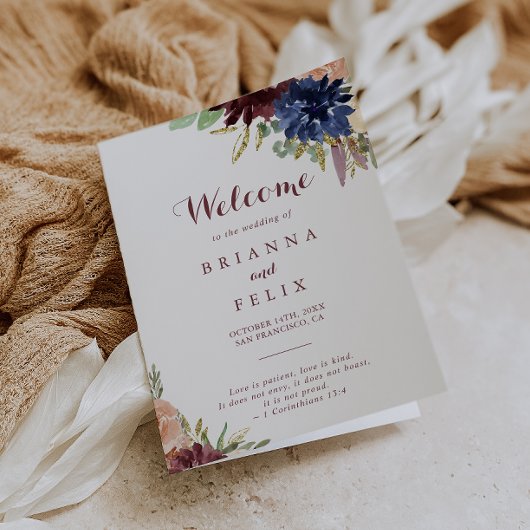 Rustiek Goud Bladeren Kalligrafie Gevouwen Bruilof Programma