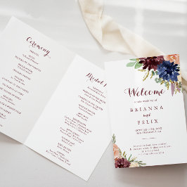 Rustiek Goud Bladeren Kalligrafie Gevouwen Bruilof Programma